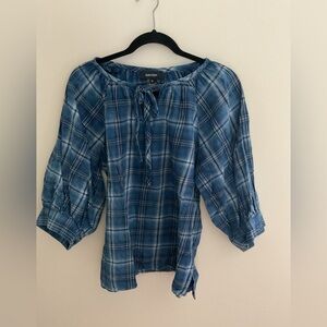 Karen Kane Blue Tie Front Blouse 3/4 Sleeve